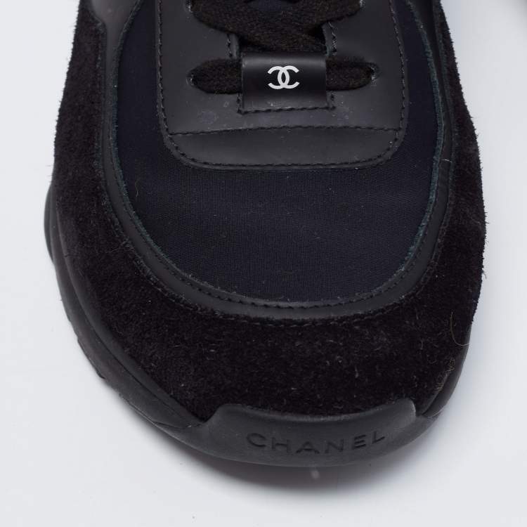 Pre Owned Chanel Black Suede And Fabric CC Low Top Sneakers Size 45