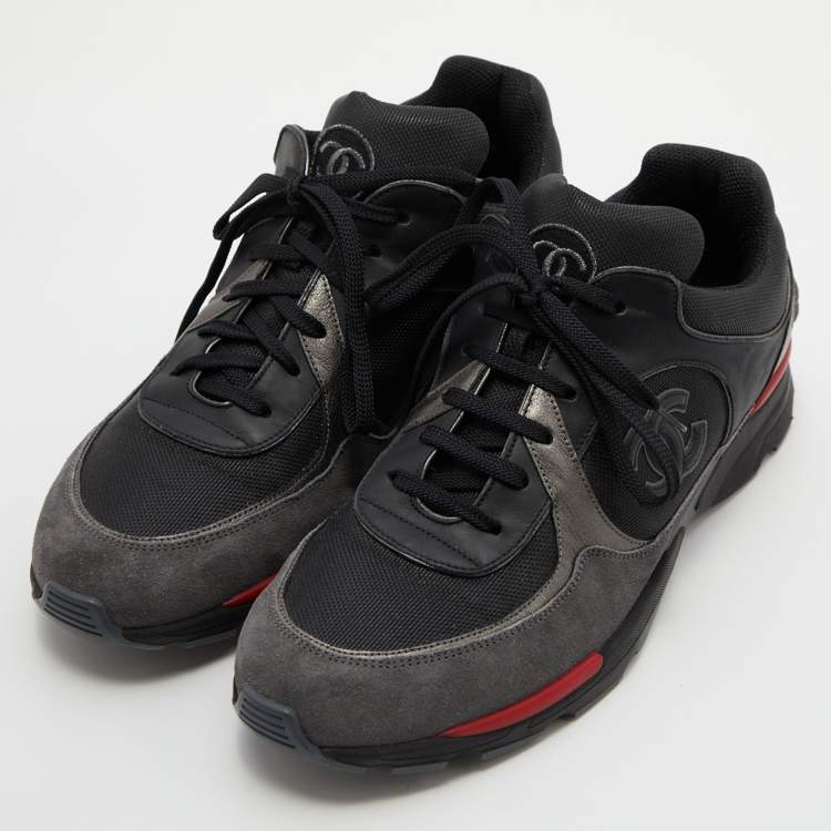 Pre Owned Chanel Multicolor Fabric, Nubuck and Leather CC Lace Up Sneakers Size 45