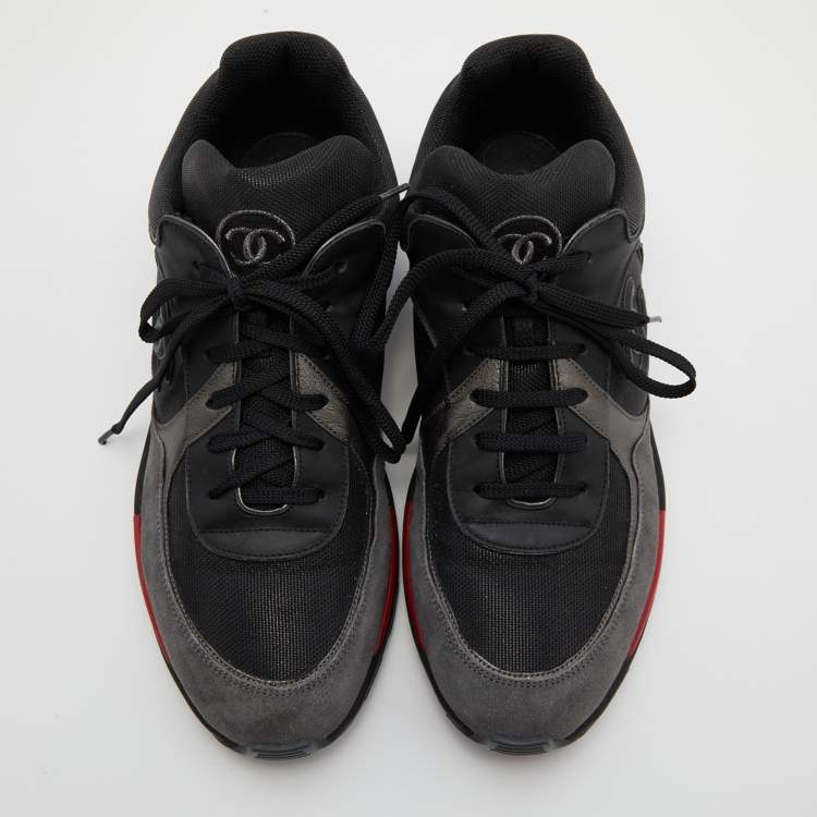 Pre Owned Chanel Multicolor Fabric, Nubuck and Leather CC Lace Up Sneakers Size 45