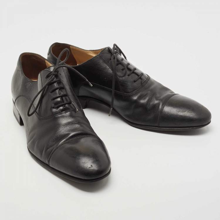 Pre Owned  Chanel Black Leather Lace Up Oxfords Size 44