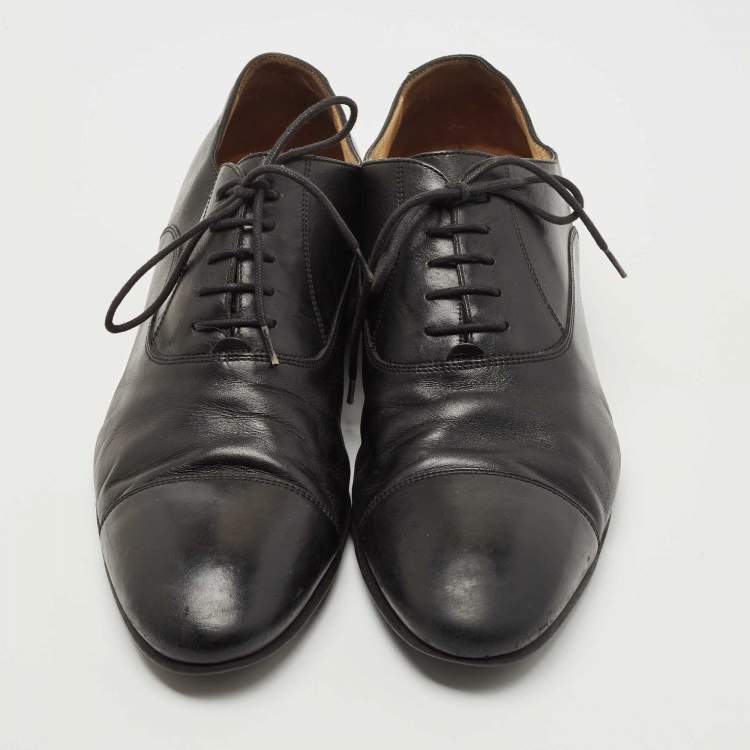 Pre Owned  Chanel Black Leather Lace Up Oxfords Size 44