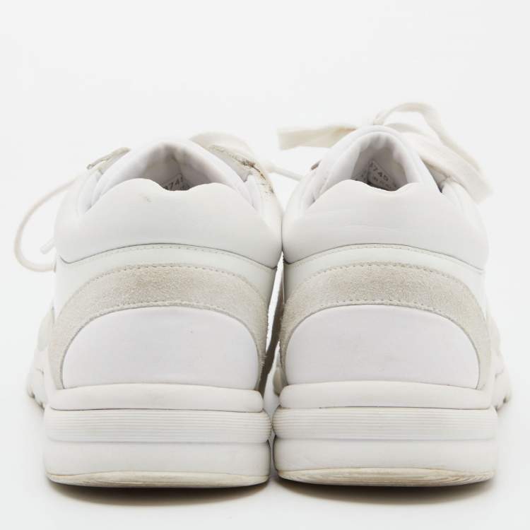 Pre Owned Chanel White Nylon, Suede and Leather CC Low Top Sneakers Size 39.5