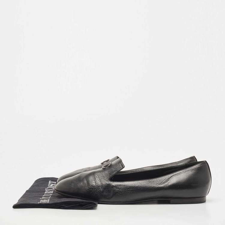 Pre Owned Chanel Black Leather CC Slip On Smoking Slippers Size 42