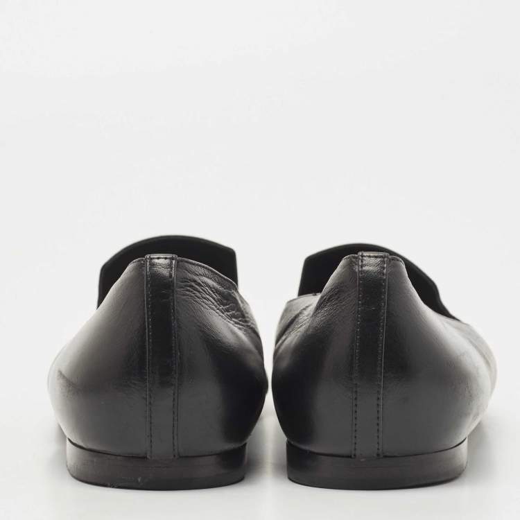 Pre Owned Chanel Black Leather CC Slip On Smoking Slippers Size 42