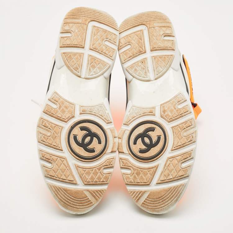 Pre Owned Chanel Tricolor Leather and Neoprene CC High Top Sneakers Size 41