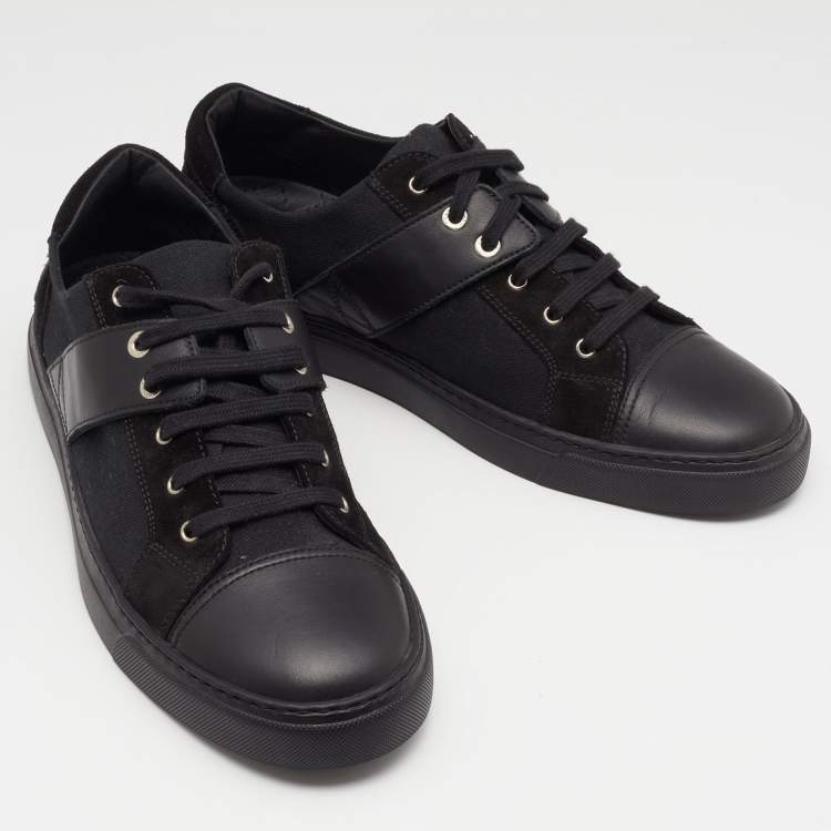 Pre Owned Chanel Black Leather and Canvas CC Low Top Sneakers Size 41