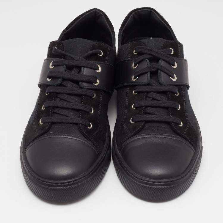 Pre Owned Chanel Black Leather and Canvas CC Low Top Sneakers Size 41