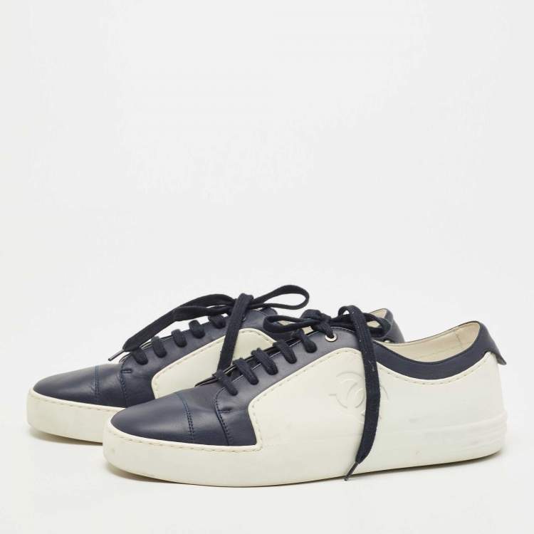 Chanel Blue/White Rubber and Leather CC Trainer Low Top Sneakers