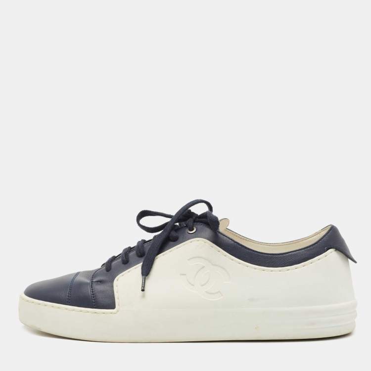 Chanel Blue/White Rubber and Leather CC Trainer Low Top Sneakers Size 42  Chanel | The Luxury Closet