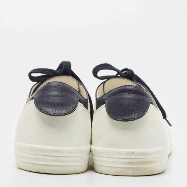 Pre Owned Chanel  Blue/White Rubber and Leather CC Trainer Low Top Sneakers Size 42
