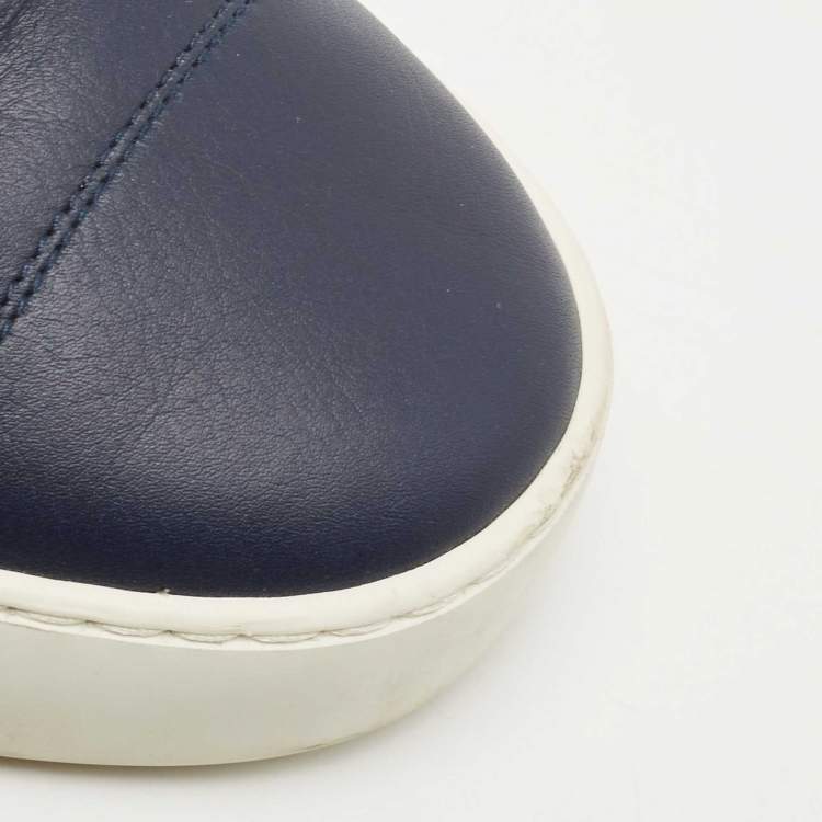 Pre Owned Chanel  Blue/White Rubber and Leather CC Trainer Low Top Sneakers Size 42