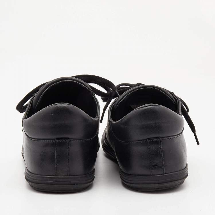 Pre Owned Chanel Black Leather CC Cap Toe Low Top Sneakers Size 44