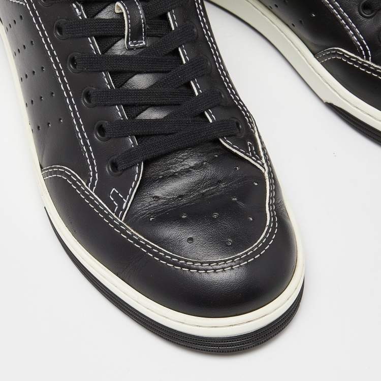 Pre Owned Chanel Black Perforated Leather Logo Low Top Sneakers Size 42