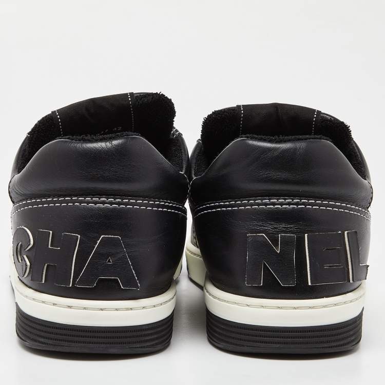 Pre Owned Chanel Black Perforated Leather Logo Low Top Sneakers Size 42