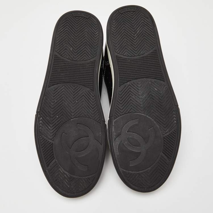 Pre Owned Chanel Black Perforated Leather Logo Low Top Sneakers Size 42
