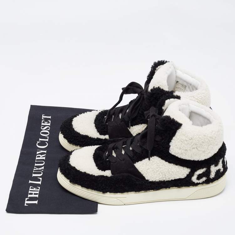 Pre Owned Chanel Black/White Shearling High Top Sneakers Size 42