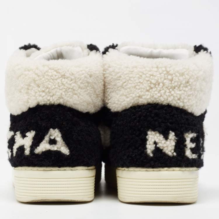 Pre Owned Chanel Black/White Shearling High Top Sneakers Size 42