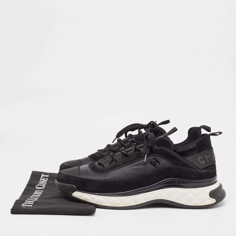 Pre Owned Chanel Black Fabric And Suede CC Low Top Sneakers Size 45