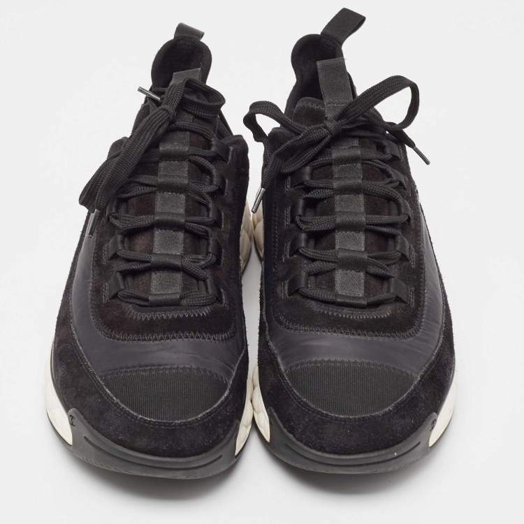Pre Owned Chanel Black Fabric And Suede CC Low Top Sneakers Size 45