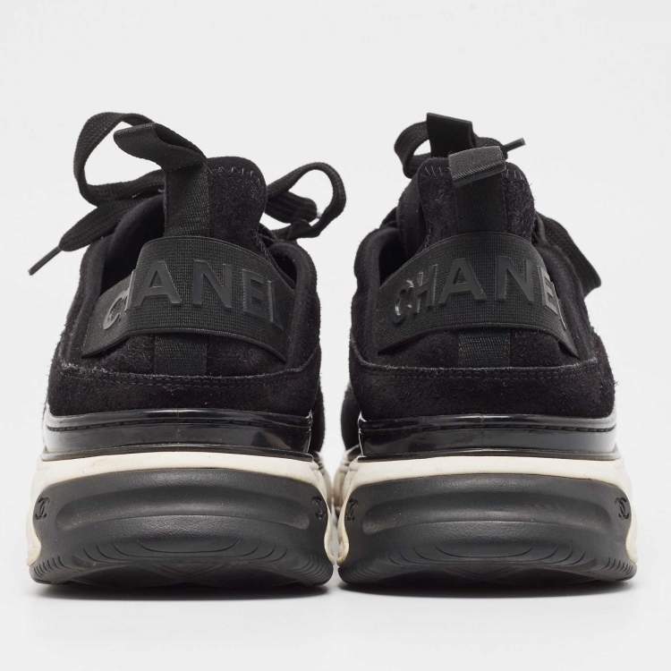 Pre Owned Chanel Black Fabric And Suede CC Low Top Sneakers Size 45