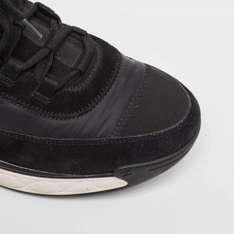 Pre Owned Chanel Black Fabric And Suede CC Low Top Sneakers Size 45