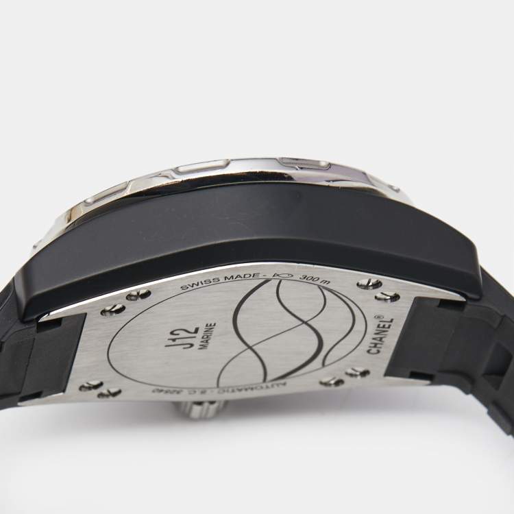 Pre Owned Chanel Black Ceramic Stainless Steel Rubber J12 Marine Men's Wristwatch 39 mm