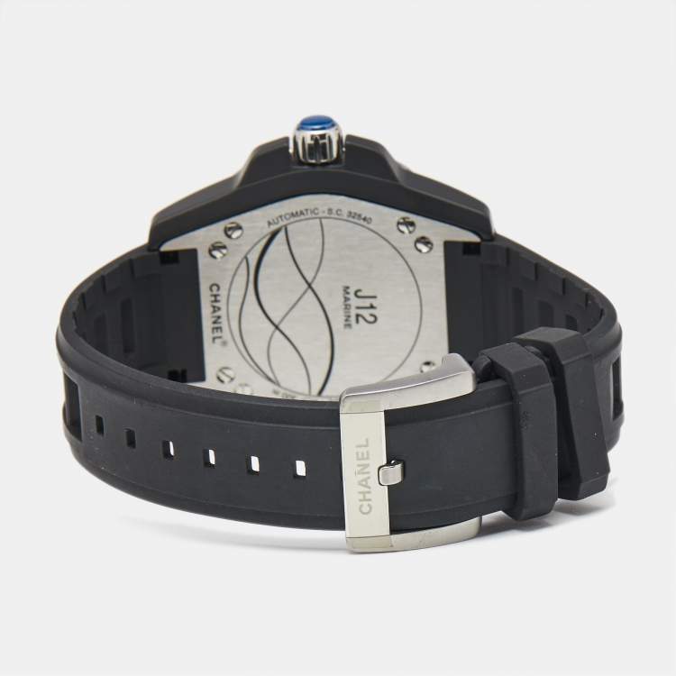 Pre Owned Chanel Black Ceramic Stainless Steel Rubber J12 Marine Men's Wristwatch 39 mm