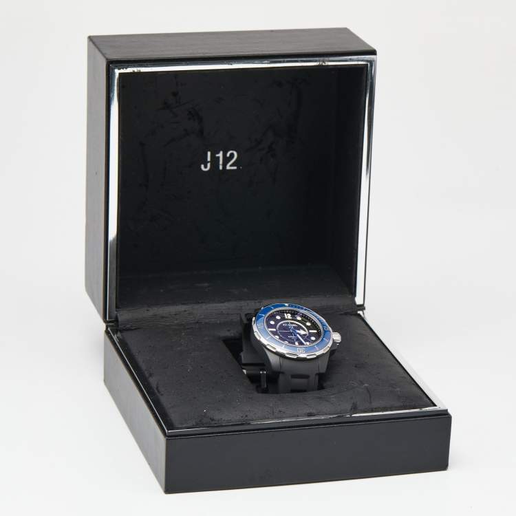 Pre Owned Chanel Black Ceramic Stainless Steel Rubber J12 Marine Men's Wristwatch 39 mm
