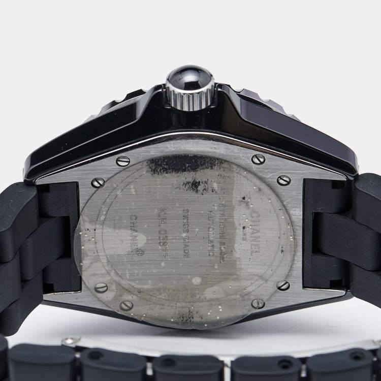 Pre Owned Chanel Black Ceramic Stainless Steel Rubber J12 H0684 Men's Wristwatch 39 mm