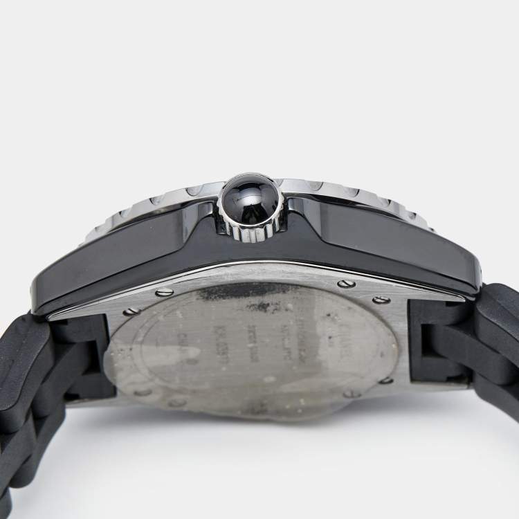 Pre Owned Chanel Black Ceramic Stainless Steel Rubber J12 H0684 Men's Wristwatch 39 mm