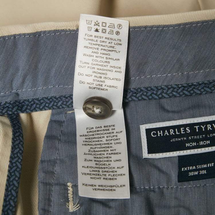 مملوكة مسبقًا Charles Tyrwhitt Beige Gabardine Extra Slim Fit Trousers S