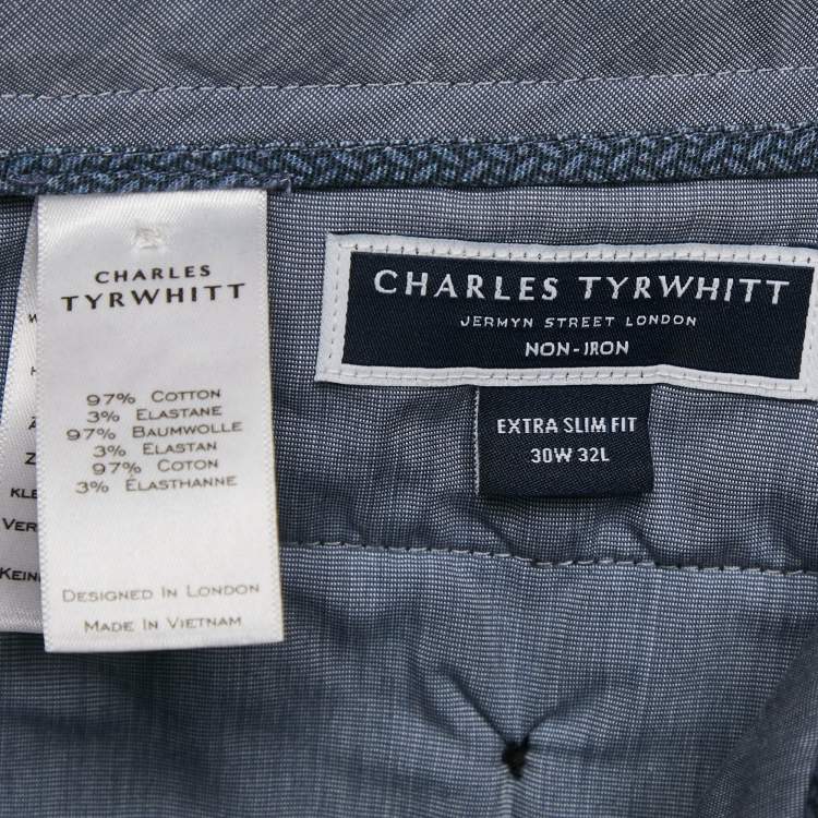 Pre Owned Charles Tyrwhitt Black Gabardine Extra Slim Fit Trousers S