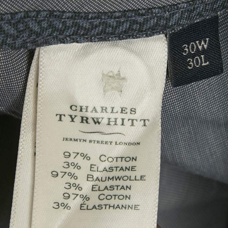 Pre Owned Charles Tyrwhitt Dark Grey Gabardine Cotton Extra Slim Trousers S