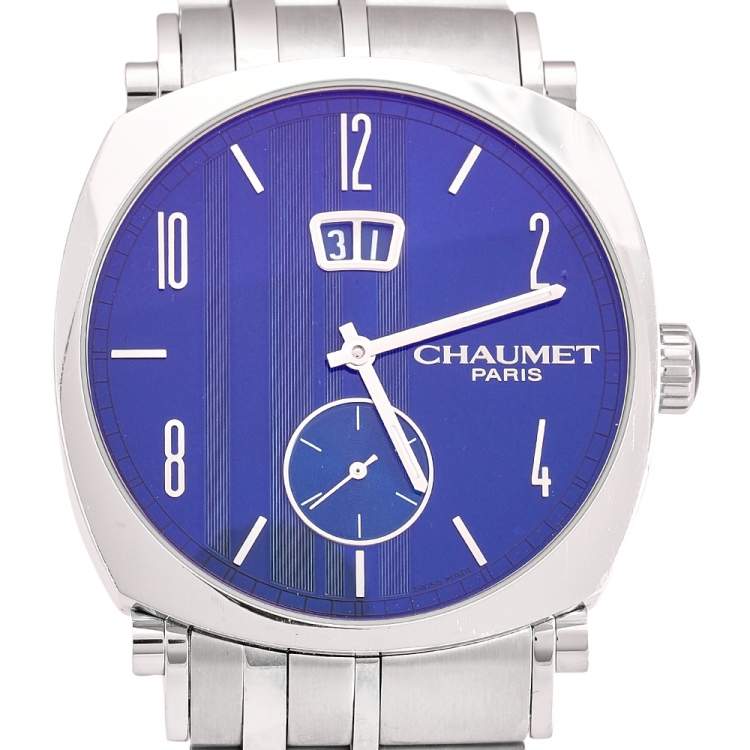 Pre Owned Chaumet Blue Stainless Steel Dandy Big Date W11680-47C Men's Wristwatch 39 mm
