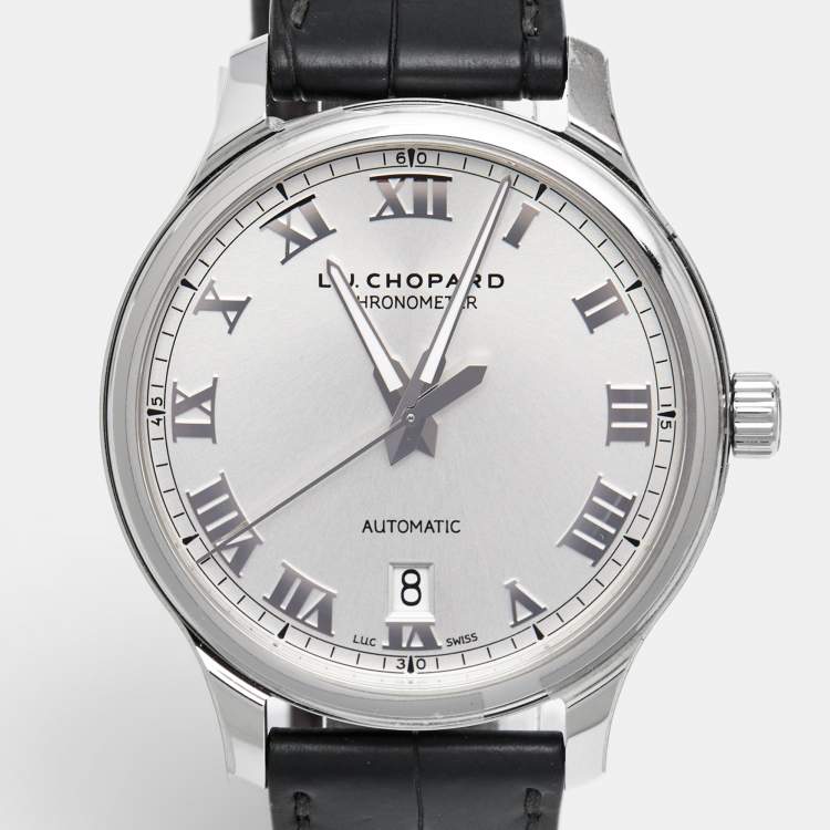 Pre Owned Chopard Silver Dial Stainless Steel Alligator Leather L.U.C 1937 Classic 168558-3001 Men's Wristwatch 42 mm