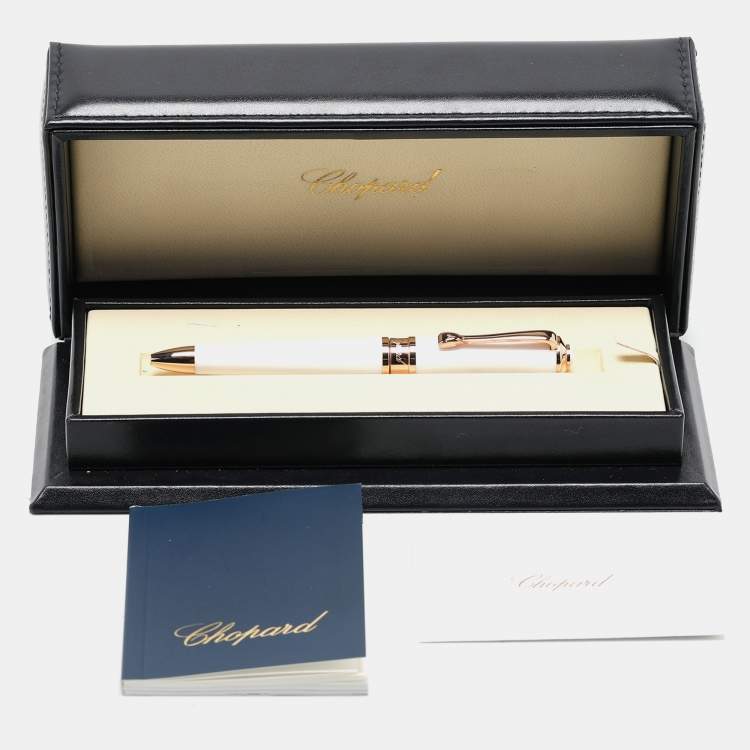 Pre Owned Chopard White Resin Rose Gold Tone Ballpoint Pen