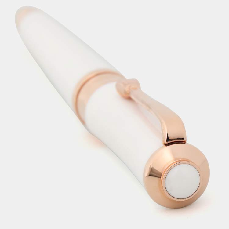 Pre Owned Chopard White Resin Rose Gold Tone Ballpoint Pen