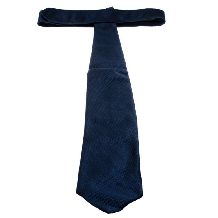 Pre Owned Chopard Navy Blue Patterned Silk Jacquard Traditional Tie