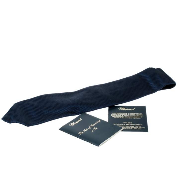 Pre Owned Chopard Navy Blue Patterned Silk Jacquard Traditional Tie