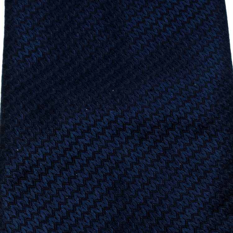 Pre Owned Chopard Navy Blue Patterned Silk Jacquard Traditional Tie