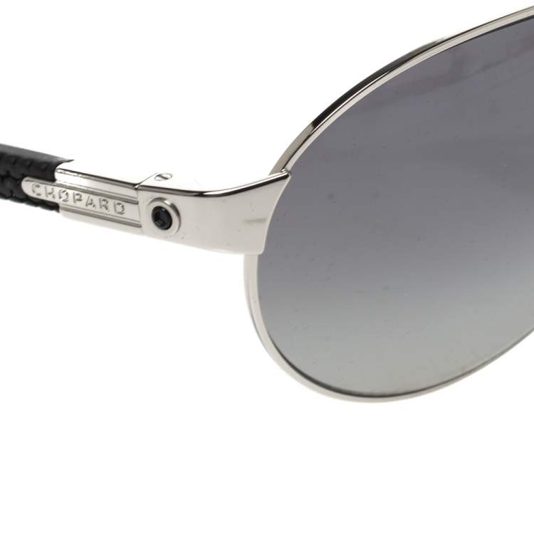 Pre Owned Chopard Black & Silver/ Grey Polarized SCH 931 Aviator Sunglasses
