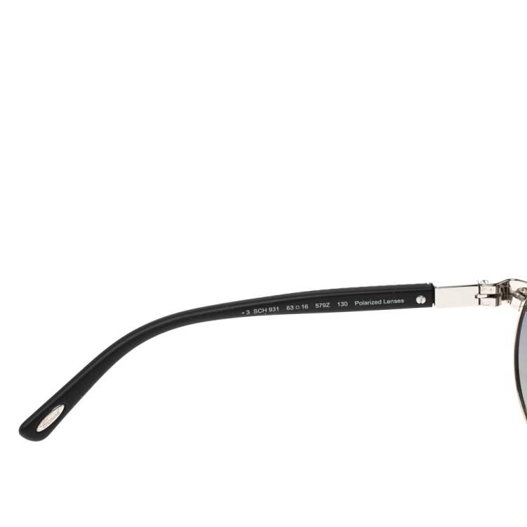 Pre Owned Chopard Black & Silver/ Grey Polarized SCH 931 Aviator Sunglasses