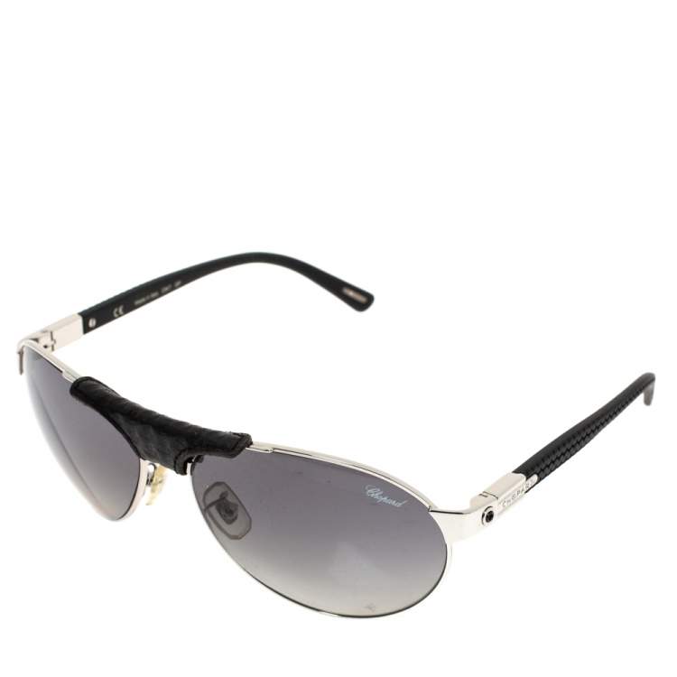 Pre Owned Chopard Black & Silver/ Grey Polarized SCH 931 Aviator Sunglasses