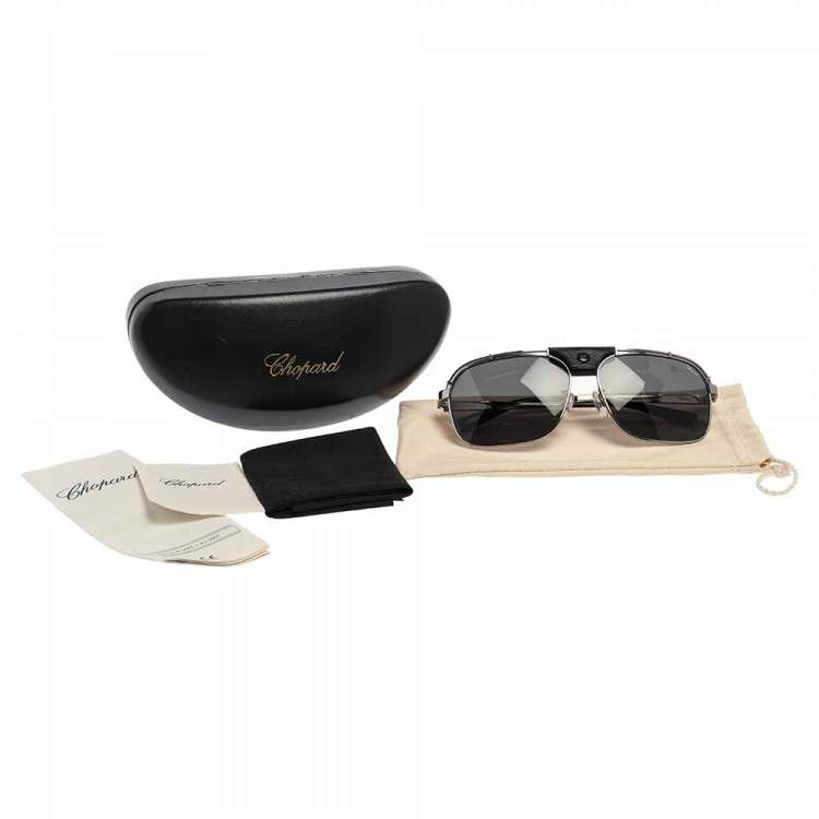 Pre Owned Chopard Silver/Black SCHA02 Polarized Aviator Sunglasses 