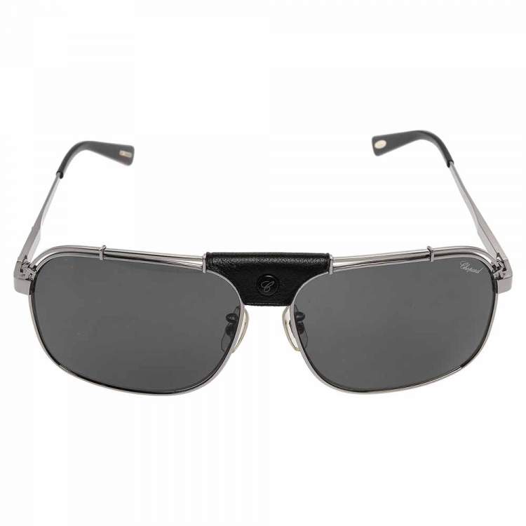 Pre Owned Chopard Silver/Black SCHA02 Polarized Aviator Sunglasses 