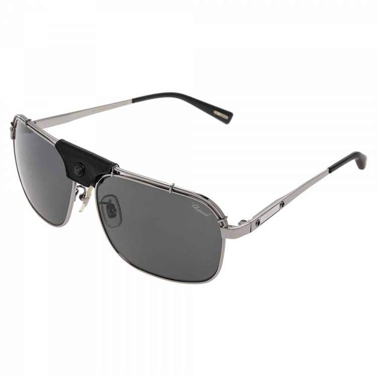 Pre Owned Chopard Silver/Black SCHA02 Polarized Aviator Sunglasses 