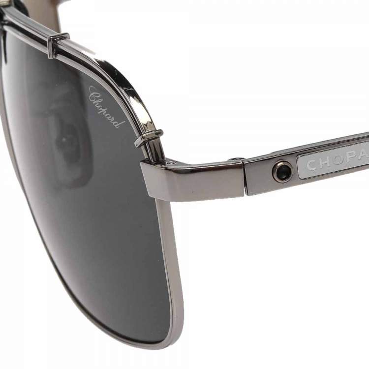 Pre Owned Chopard Silver/Black SCHA02 Polarized Aviator Sunglasses 