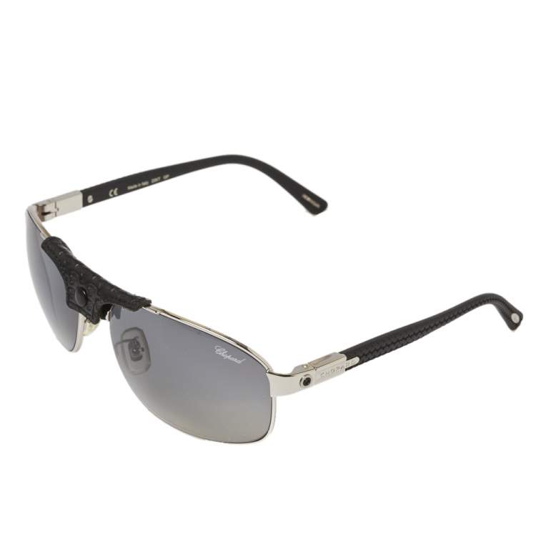 Pre Owned Chopard Black & Silver/Grey SCH907 Polarized Aviator Sunglasses