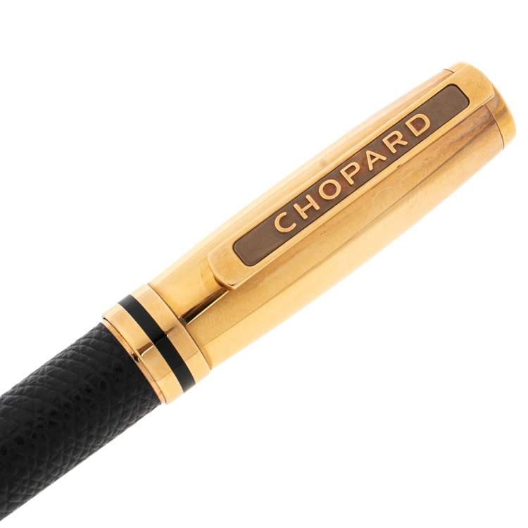 Pre Owned Chopard Black Leather Gold Plated Rollerball Pen