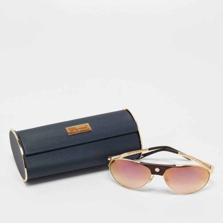 Pre Owned Chopard Brown/Rose Gold SCH983 Limited Edition 885/999 Aviator Sunglasses